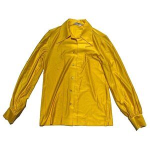 Qiana Lady Arrow Women Yellow Long Sleeve Collared Button Up Shirt Sz Large